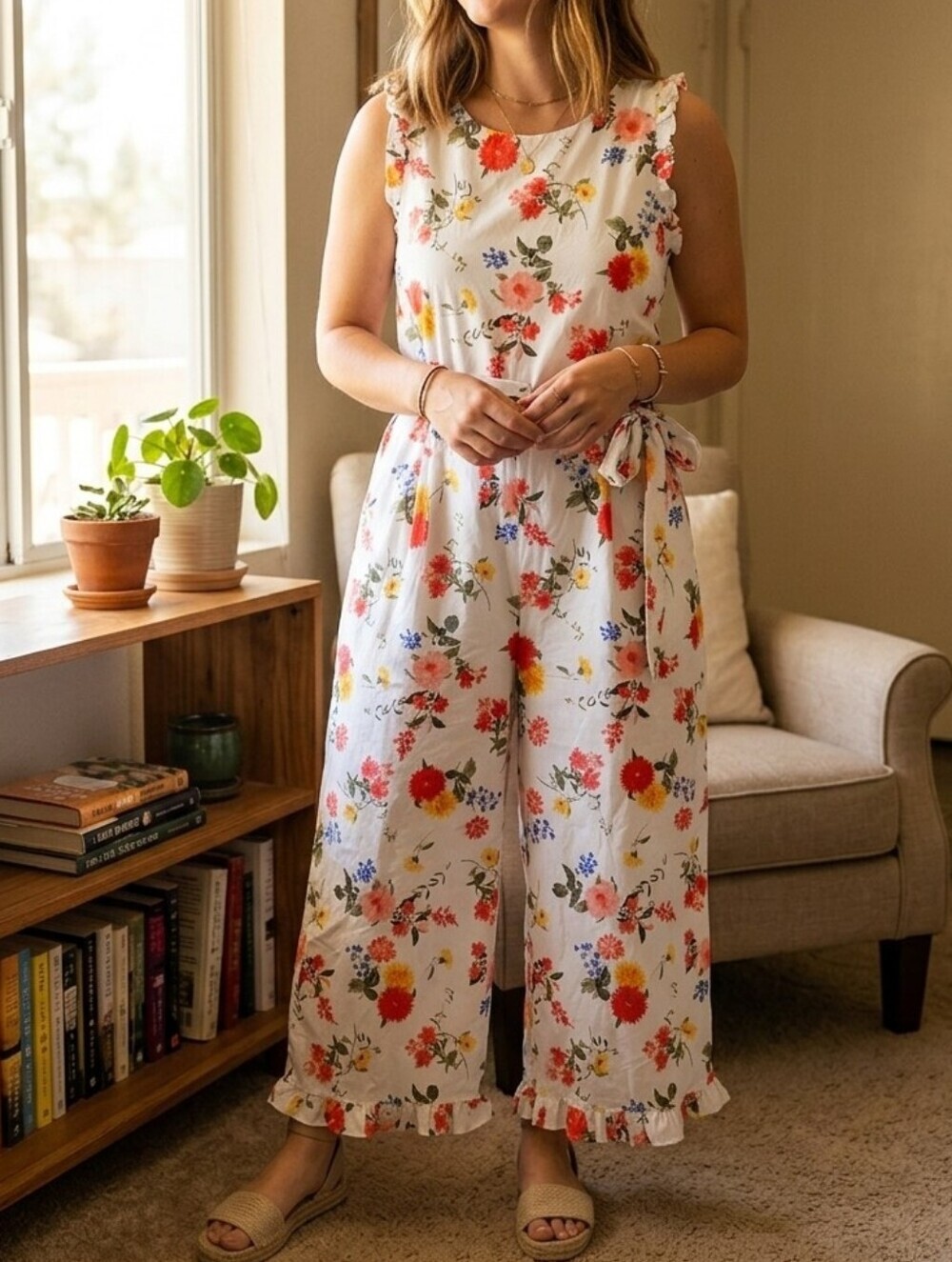 Gal Meets Glam White Floral Sleeveless Wide-Leg Jumpsuit